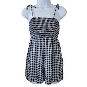 Out From Under Urban Outfitters Izzy Shorts Romper Gingham Black Gray SM READ